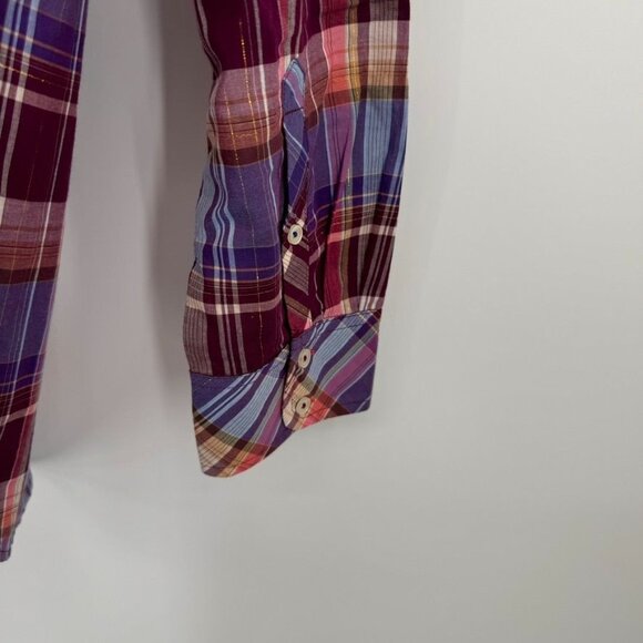 Talbots Womens Plaid  Shirt size Large Long Sleeve Cotton Metallic Blend - Picture 11 of 12